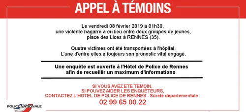 Appel à témoins à Rennes après une violente bagarre
