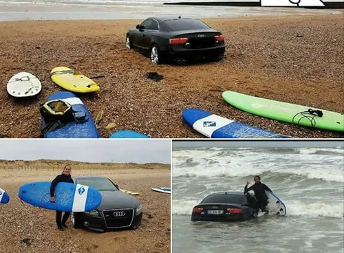 Un prof de surf retrouve... une Audi en pleine mer !