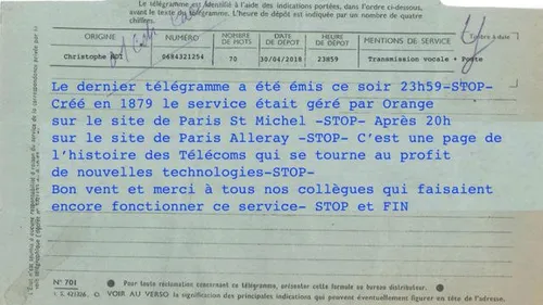 Orange a émis le dernier télégramme de l'histoire en France
