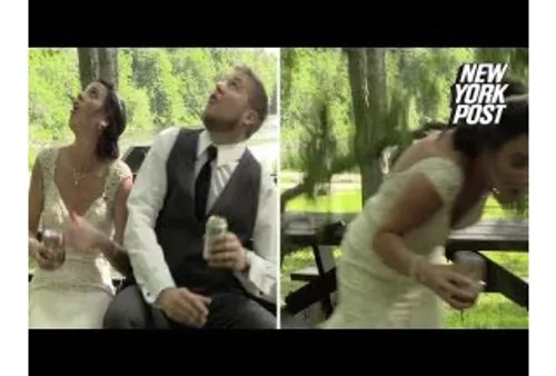 Ils tournent leur vidéo de mariage et manquent de se faire écraser...