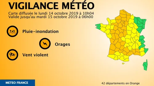 Orages violents : 42 départements en vigilance orange